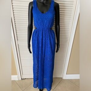 Royal Blue Sheer Maxi Cut-Out Dress